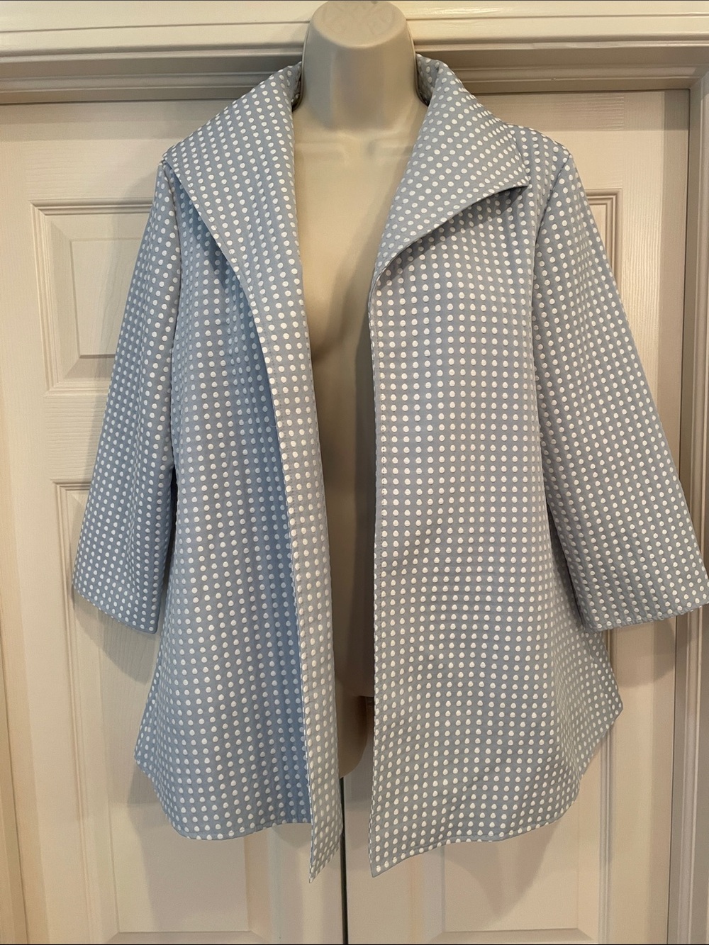 Grace Chuang NEW light blue dot open swing jacket sz M